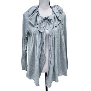 DKNY HEATHER GRAY COTTON OPEN RUFFLE NECK CARDIGAN